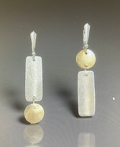 Asymmetrical Silver and Gold Rectangle Earrings