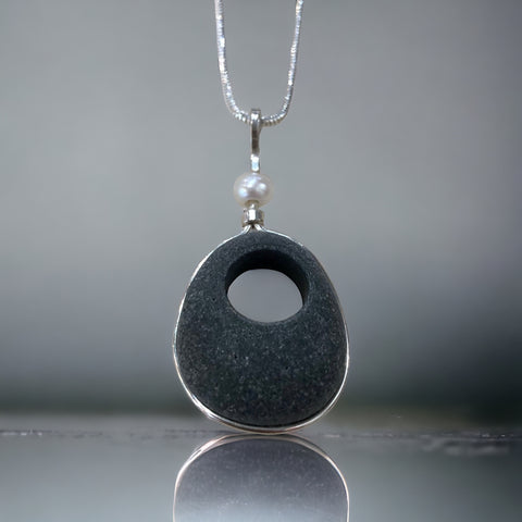 Basalt Necklace with sterling wrap