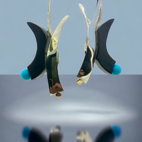 Turquoise & Silver Grenadilla Earrings