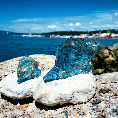 Blown Glass Conch Shell ~ Sea Mist, small