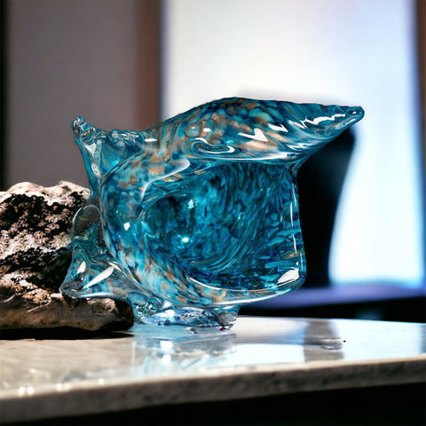 Large Blown Glass Conch Shell ~ Sea Mist
