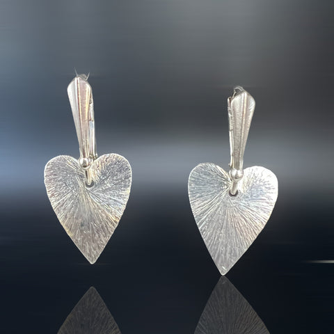 Heart Shape Silver Dangle Earrings or