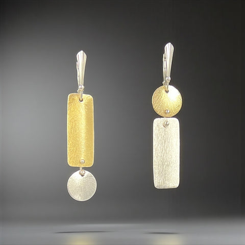 Asymmetrical Gold and Silver Dangle Earrings