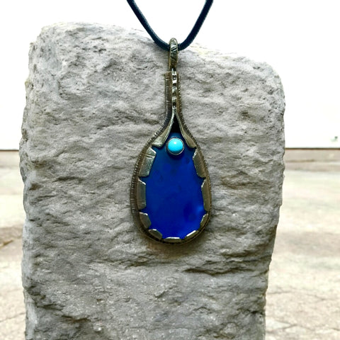 Cobalt Blue Sea Glass and Turquoise Necklace