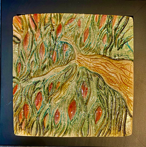 carved tile mango tree framed 8x8