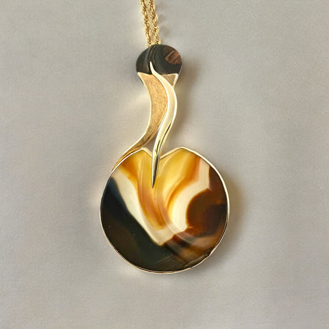 Hand Carved Agate with Ebony and Coral