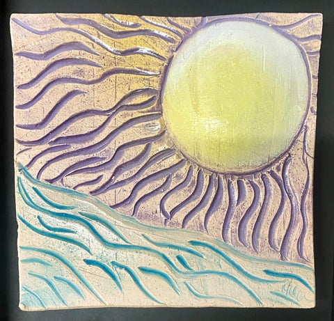 white sun amethyst rays teal water tile