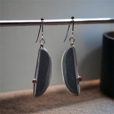 sliced basalt stones with garnet wrapped in sterling