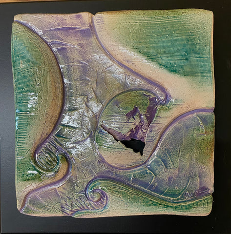 ceramic tile abstract copper green spirals