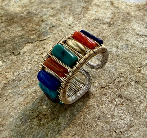 Gold Filled/Sterling Silver Ring with Multi Colored Stones