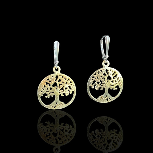 Tree of Life Dangle Lever Back Earrings (Gold)