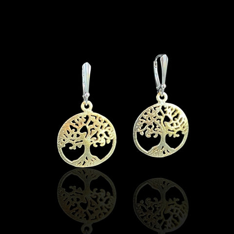 Tree of Life Dangle Lever Back Earrings (Gold)