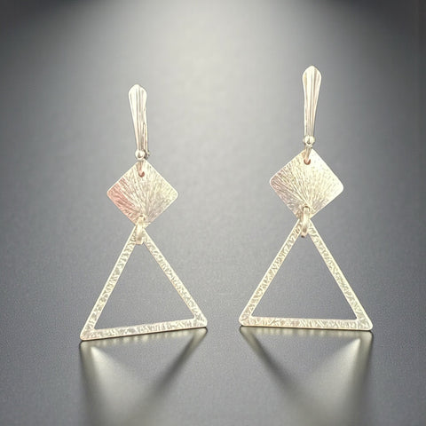 Triangle Frame Silver Satin Drop Earrings