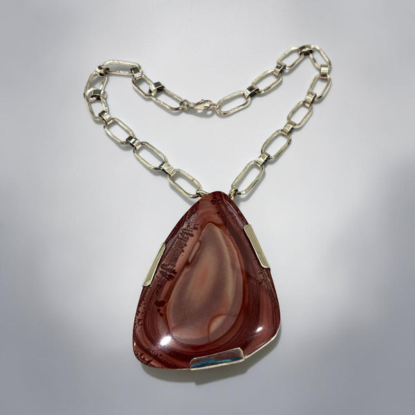 Large Apache Jasper on Handmade Sterling Silver Link Chain