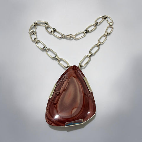 Large Apache Jasper on Handmade Sterling Silver Link Chain