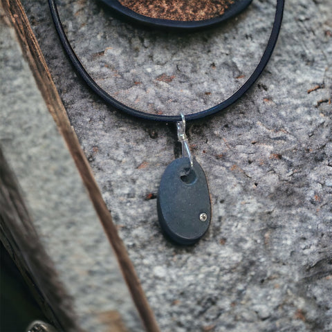 Simple Basalt Necklace, White Topaz, Leather