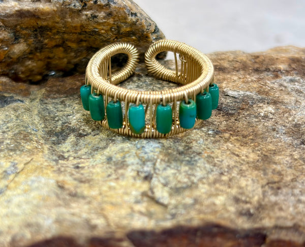 Gold Filled Ring with Deep Green Turquoise Tubes