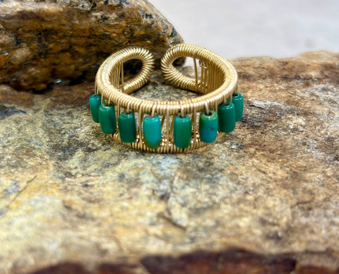 Gold Filled Ring with Deep Green Turquoise Tubes