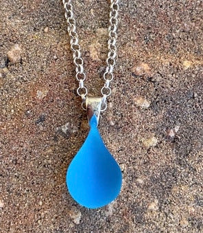 Medium Blue Teardrop Glass Necklace