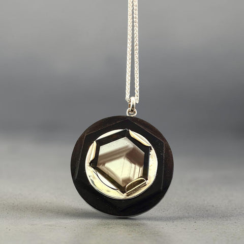 Grenadilla Wood and Smoky Quartz on Sterling Chain