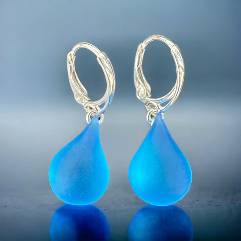 Medium Blue Teardrop Glass Earrings