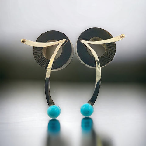 Swoop Turquoise & Silver Grenadilla Earrings