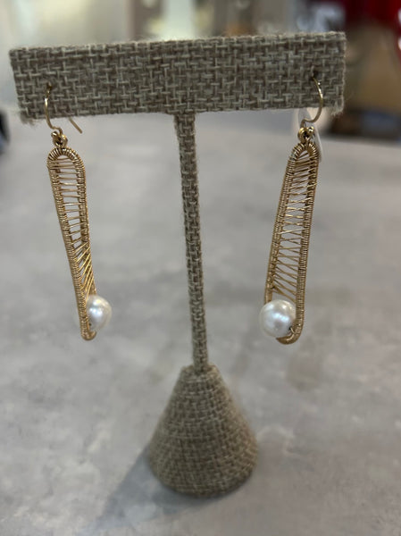 Gold Filled Twist Earrings with Large White Pearl