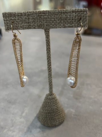 Gold Filled Twist Earrings with Large White Pearl