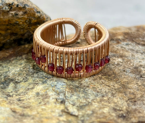 Pink Gold Filled Ring with 2mm Faceted Fine Garnet