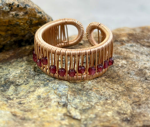 Pink Gold Filled Ring with 2mm Faceted Fine Garnet