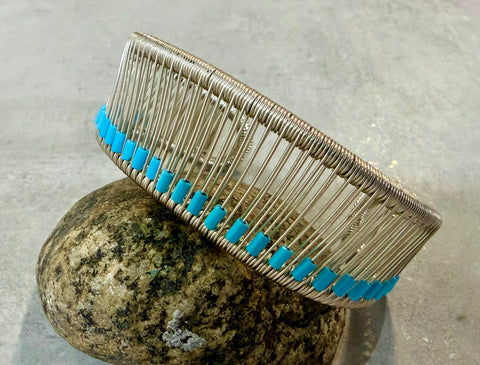 Sterling Silver Basic Cuff Bracelet with Bright Blue Turquoise Tubes