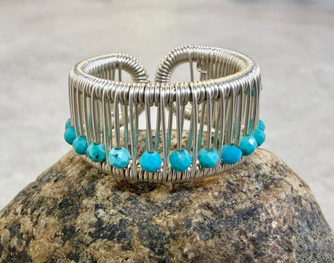 Sterling Silver Ring with 2mm Faceted Light Turquoise