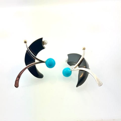 Turquoise and  Pearl Clip Earrings