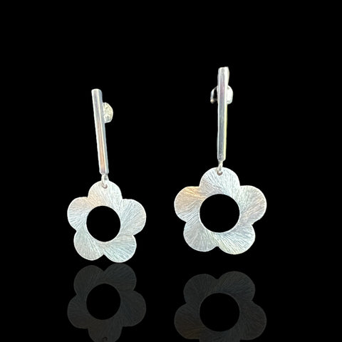 Open Flower Post Drop Earrings (Silver)