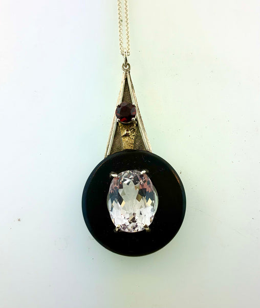 Grenadilla Wood, Kunzite and Garnet Pendant