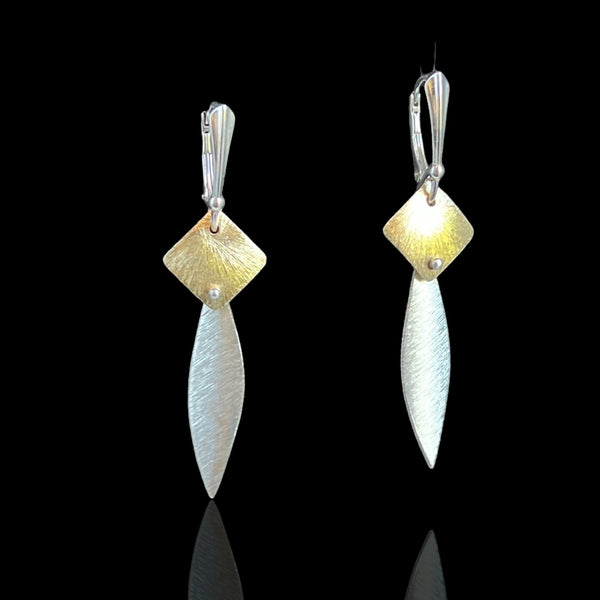Slender and Small Leaf/Domed Square Earrings