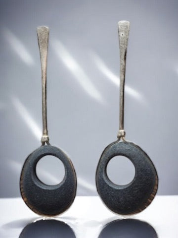 Sterling Basalt Long Drop Earrings