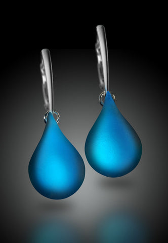 Medium Blue Teardrop Glass Earrings