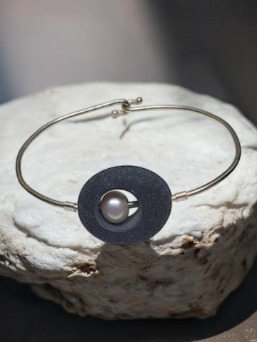 Basalt Sterling Bracelet with Pearls