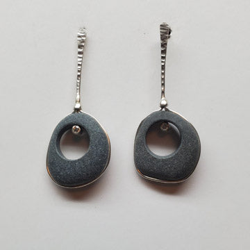 Sterling Basalt and White Sapphire Earrings