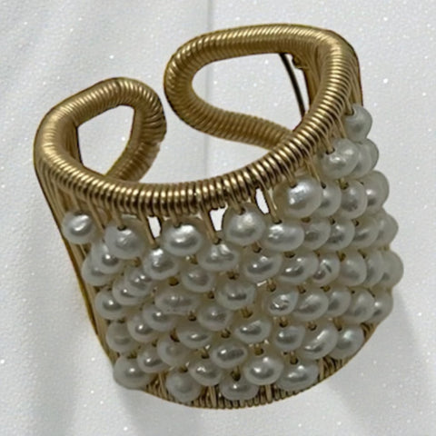 Gold Plated Ring with White Pearls