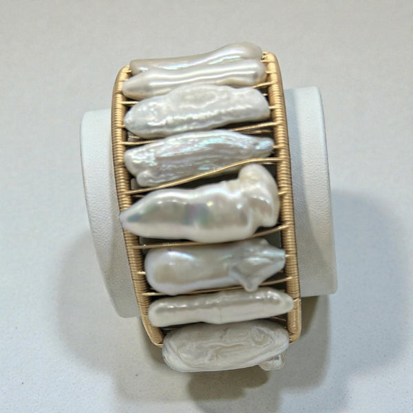 Gold Filled Bracelet with Large White Baroque Pearls