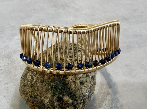 Gold Filled Wave Cuff Bracelet with 3mm Faceted Raw Sapphire
