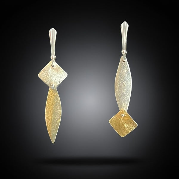 Two Tone Asymmetrical Leaf Earrings