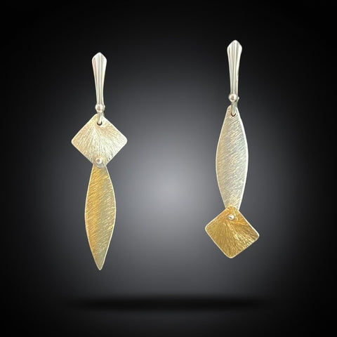 Two Tone Asymmetrical Leaf Earrings