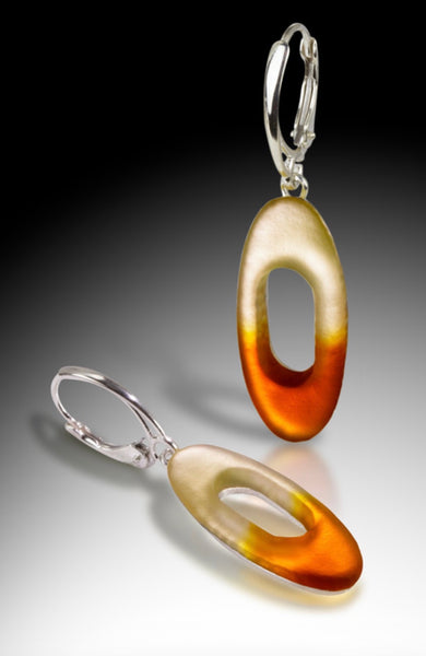 Orange and Gold Blended Oval Glass Earrings