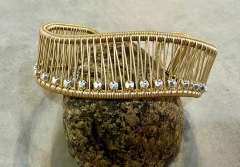 Gold Filled Wave Cuff Bracelet with 3.2mm Squared Sterling Silver Beads