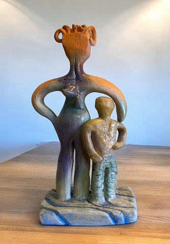 Hand built, ceramic sculpture, mother, and child