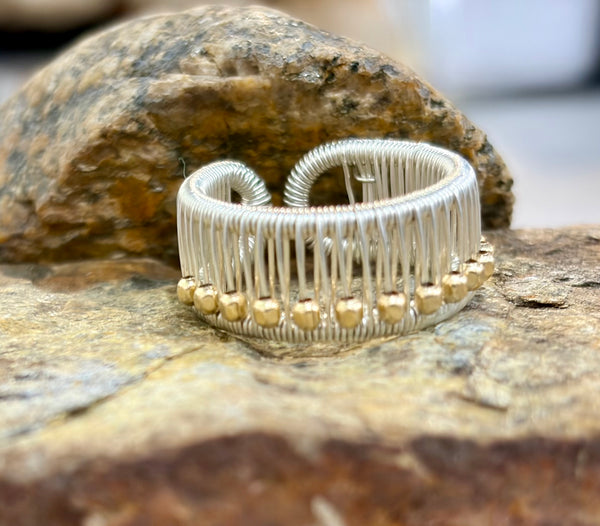 Sterling Silver Ring with 2mm Square Gold Filled Beads