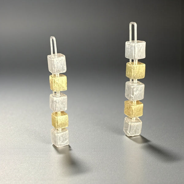 Two Tone Cube Column Earrings